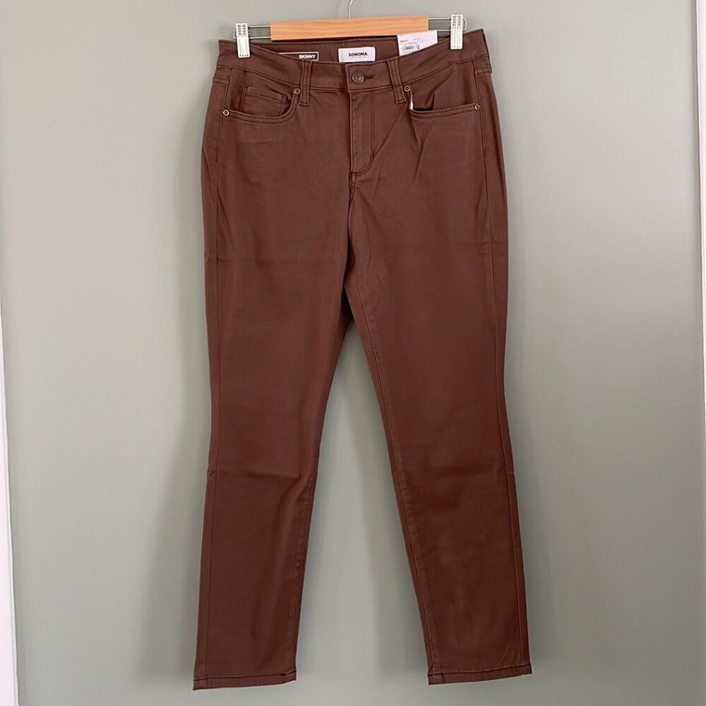 Sonoma Skinny NWT Mid-Rise Women's 10 S Brown Pants W-30" L-36" Inseam 27"